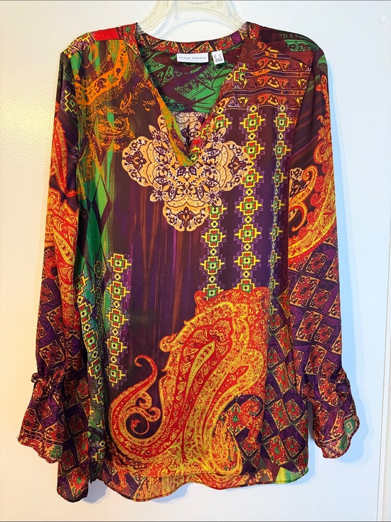 Susan Graver Tops - Susan Graver Multicolor V-Neck Paisley & Geometric Print Tunic size Large